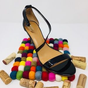 J Crew  Black Patent Ankle Strap  Sexy 3” Sandal